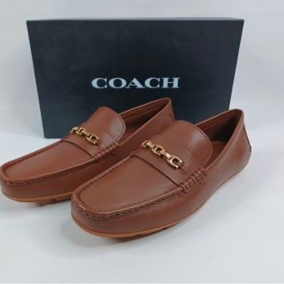 Brown Leather Loafers with Gold Chain - Picture 1 of 4
